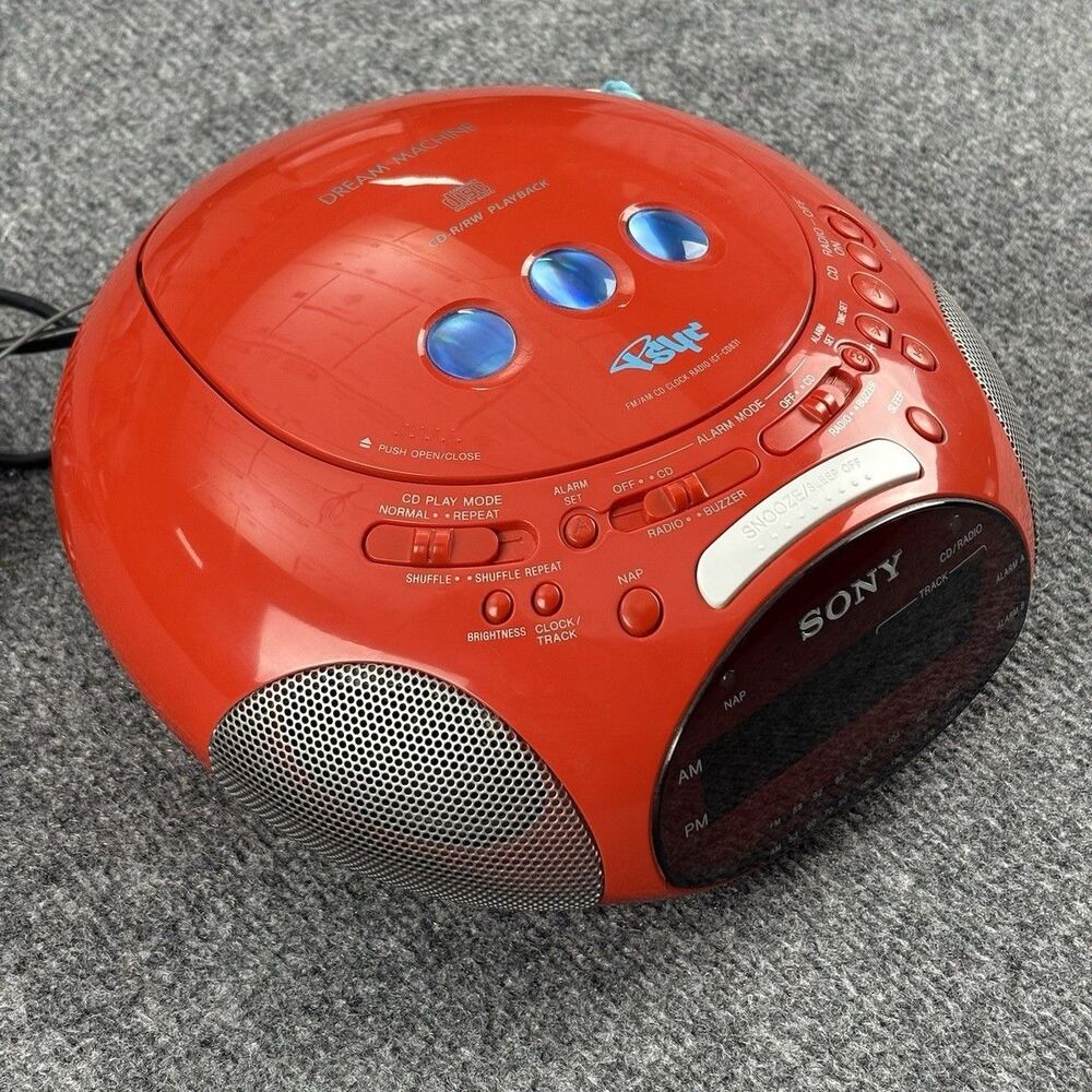 Sony Dream Machine Psyc ICF-CD831 CD Alarm Clock Radio Red Tested Clean Working